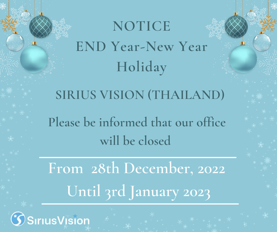 Notice End Year-New Year Holiday SiriusVision Thailand